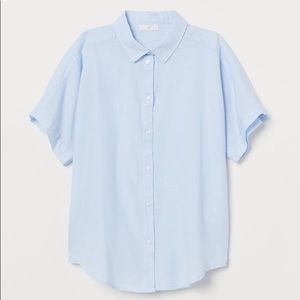 H&M Cotton Short Sleeve Button Down Blue Stripe